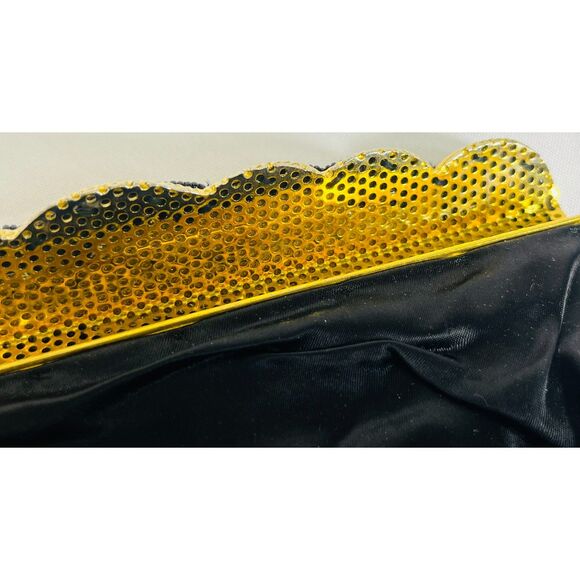 Vintage Hand Beaded Evening Bag Black Leaf Gold Hong Kong Handbag - Picture 7 of 12